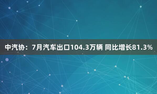 中汽协：7月汽车出口104.3万辆 同比增长81.3%