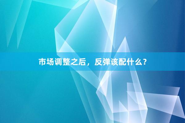市场调整之后，反弹该配什么？