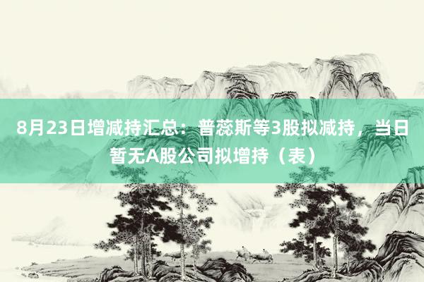 8月23日增减持汇总：普蕊斯等3股拟减持，当日暂无A股公司拟增持（表）