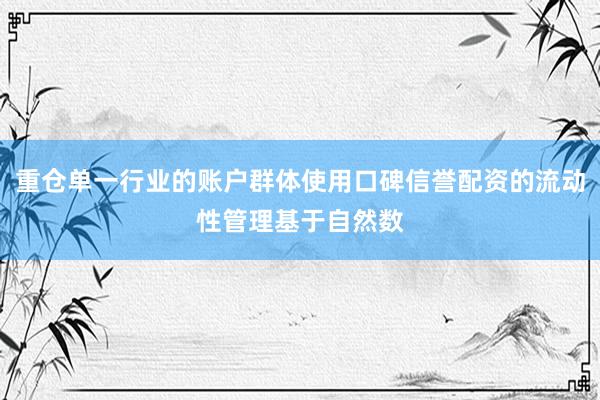 重仓单一行业的账户群体使用口碑信誉配资的流动性管理基于自然数
