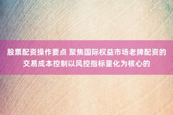 股票配资操作要点 聚焦国际权益市场老牌配资的交易成本控制以风控指标量化为核心的