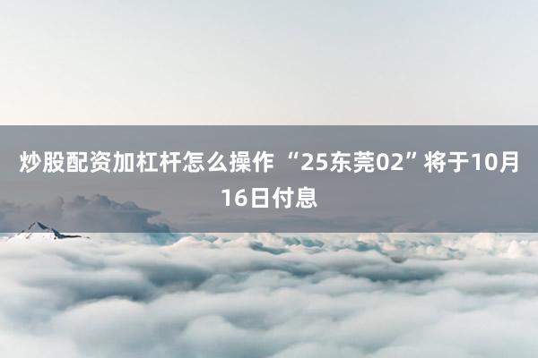 炒股配资加杠杆怎么操作 “25东莞02”将于10月16日付息